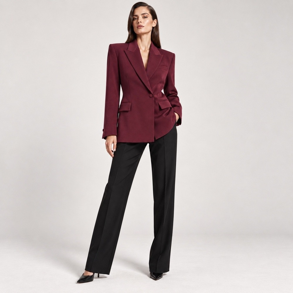MNG Burgundy Wine Cross Button Blazer Slim Fit Jacket 90s Power Dressing Siren S